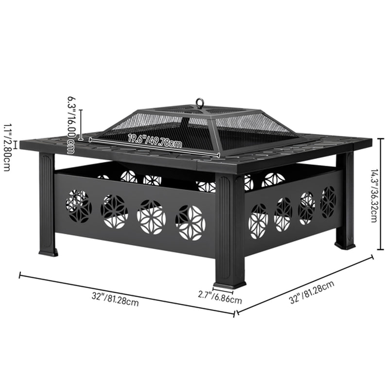 32 in Square Wood Burning Fire Pit Table with Spark Screen – image 5