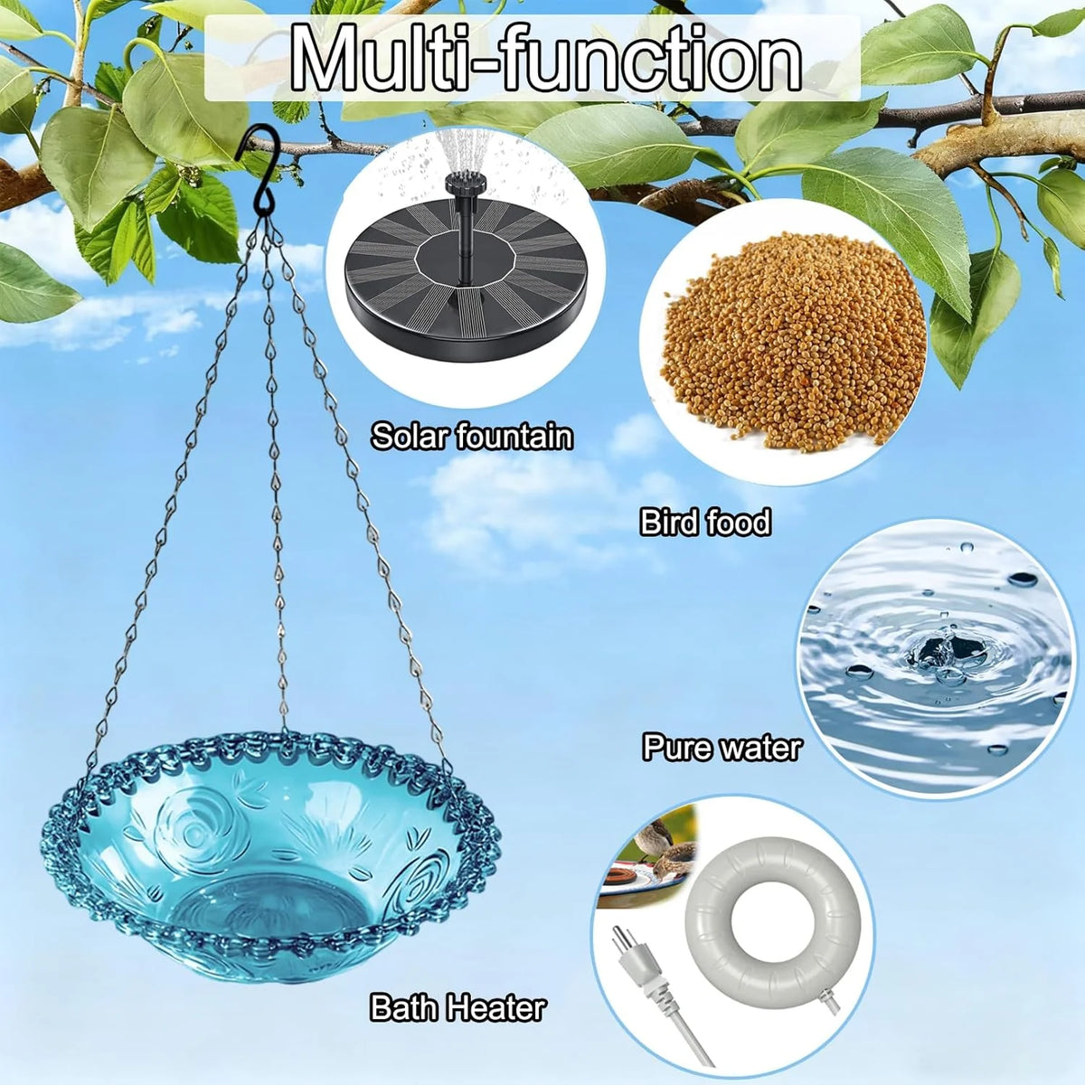 Hanging Bird Bath - Outdoor Bird Water Bowl and Feeder Tray – image 9