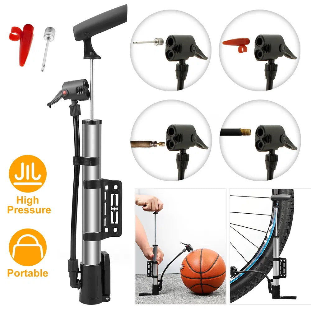 Mini Bike Pump with Frame Mount, Portable Tire and Ball Inflator