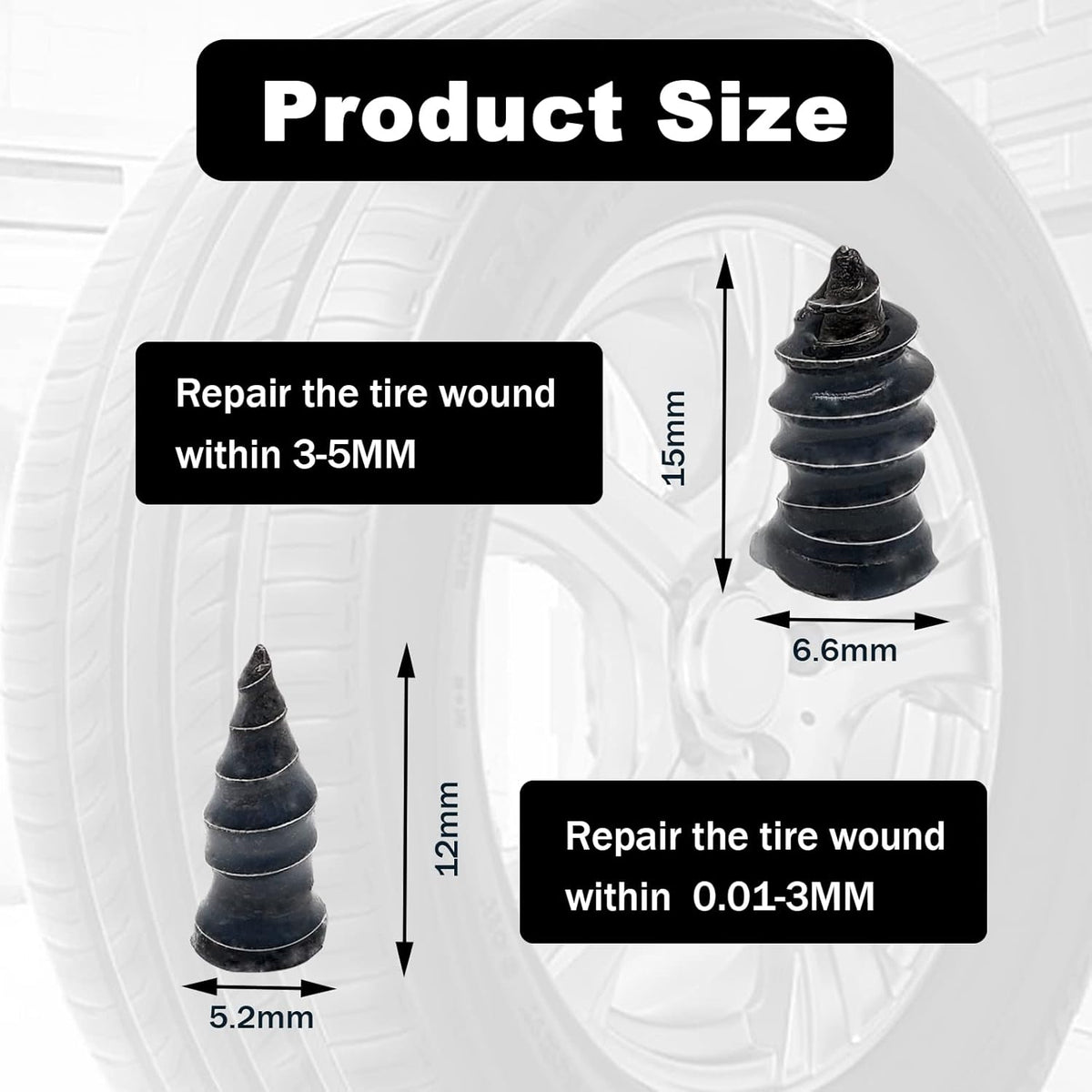 Tire Repair Plugs – 60 Pc Rubber Screw Nail Kit – image 2