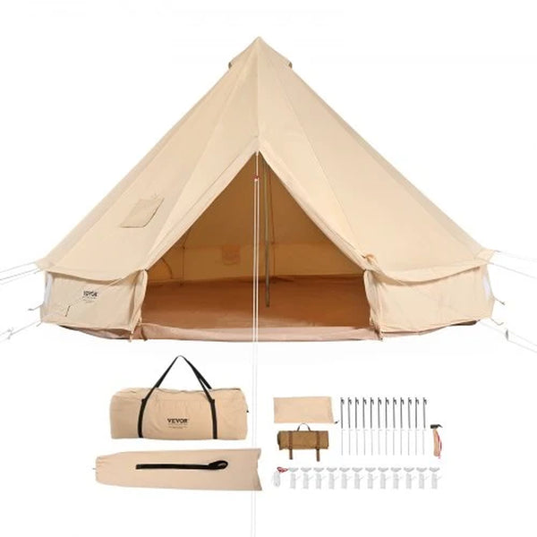 Canvas Bell Tent, 4 Seasons 5 M/16.4 Ft Yurt Tent, Canvas Tent for Camping with Stove Jack, Breathable Tent Holds up to 8 People, Family Camping Outdoor Hunting Party