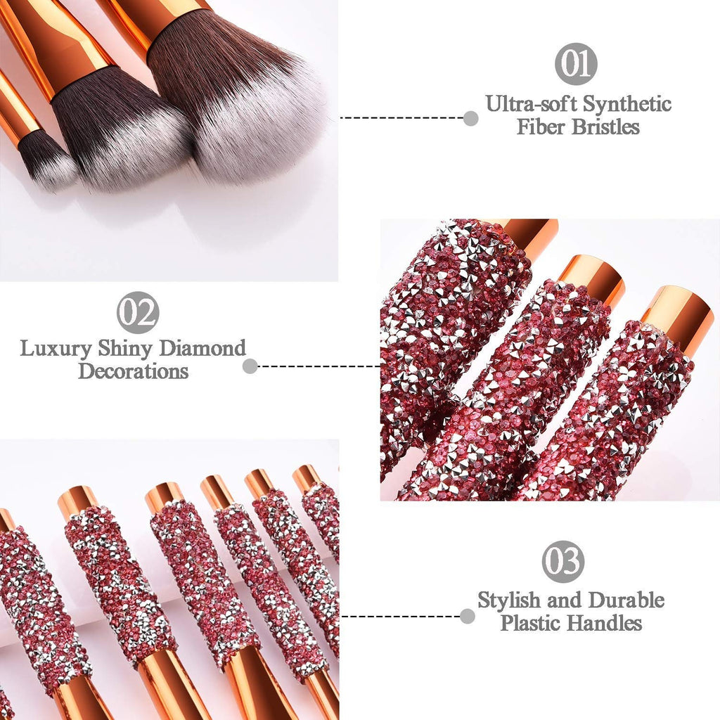 Makeup Brush Set 10-Piece with Rhinestone Handles and Storage Bag – image 6
