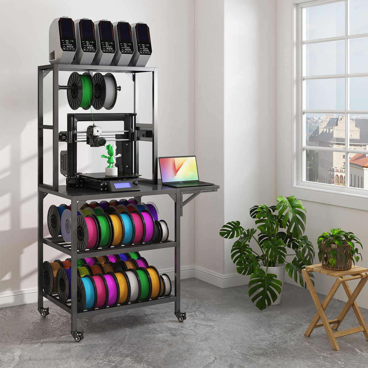 Heavy Duty 3D Printer Workbench with T-Shaped Filament Spool Rack – image 1