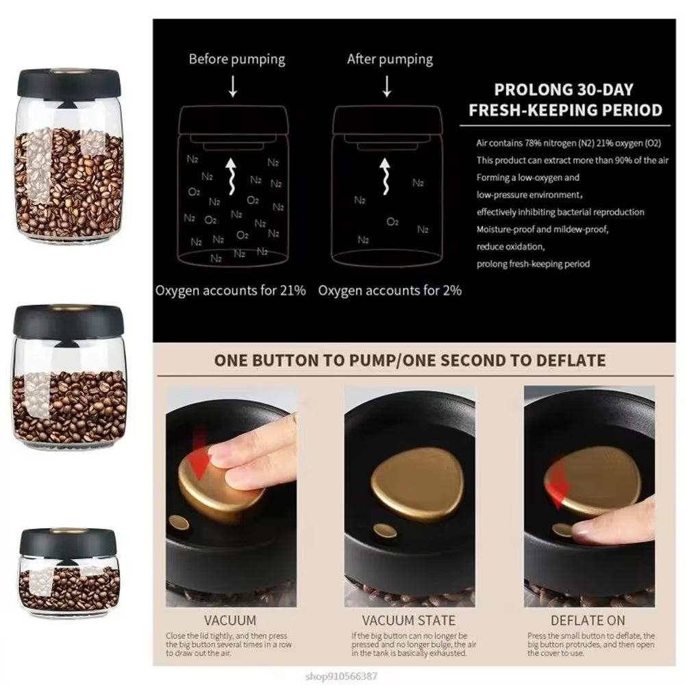 Coffee Canister - Airtight Glass Vacuum-Seal Bean Storage Jar – image 5