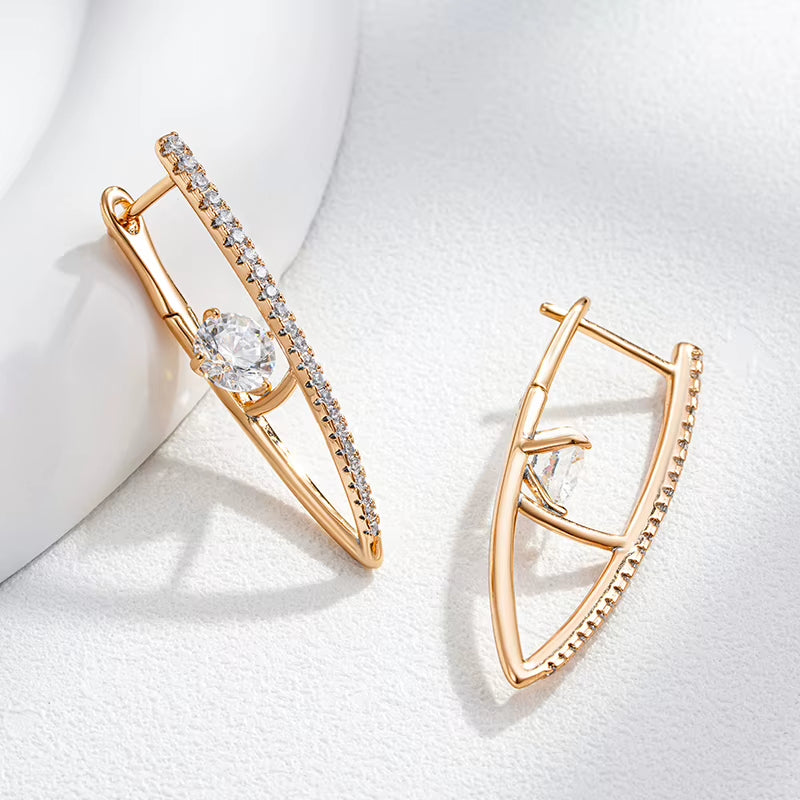 V-Shape Zircon Long Drop Earrings - Rose Gold Tone – image 4