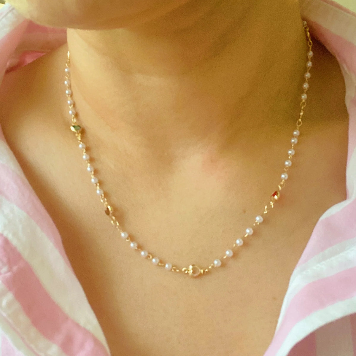 Pearl Chain Necklace – Mini Heart Accents, 16 in – image 5