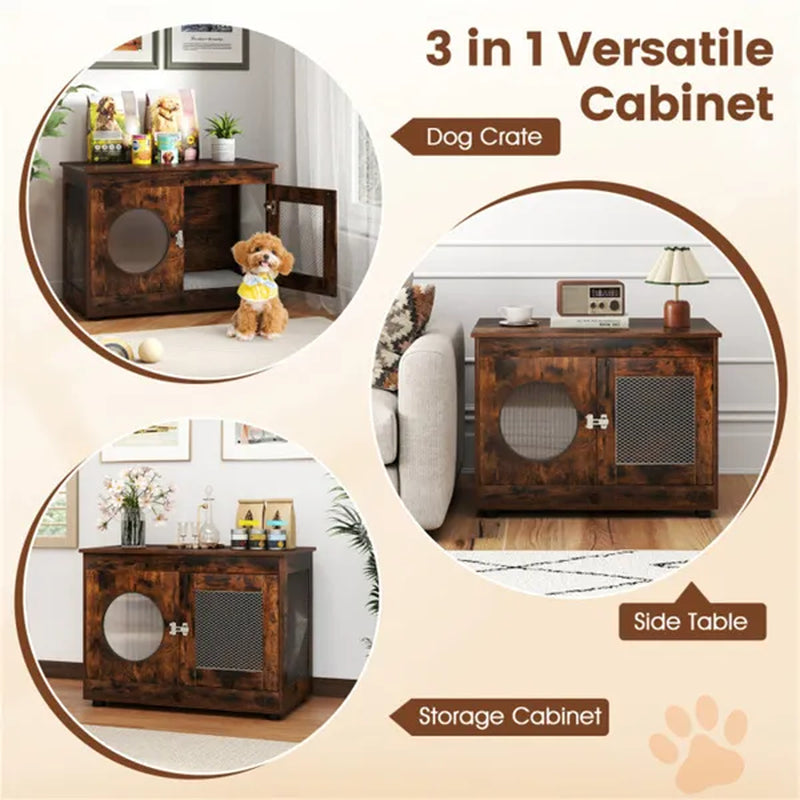 Dog Crate End Table, Farmhouse Style 2-in-1 Kennel, Rustic Brown – image 6