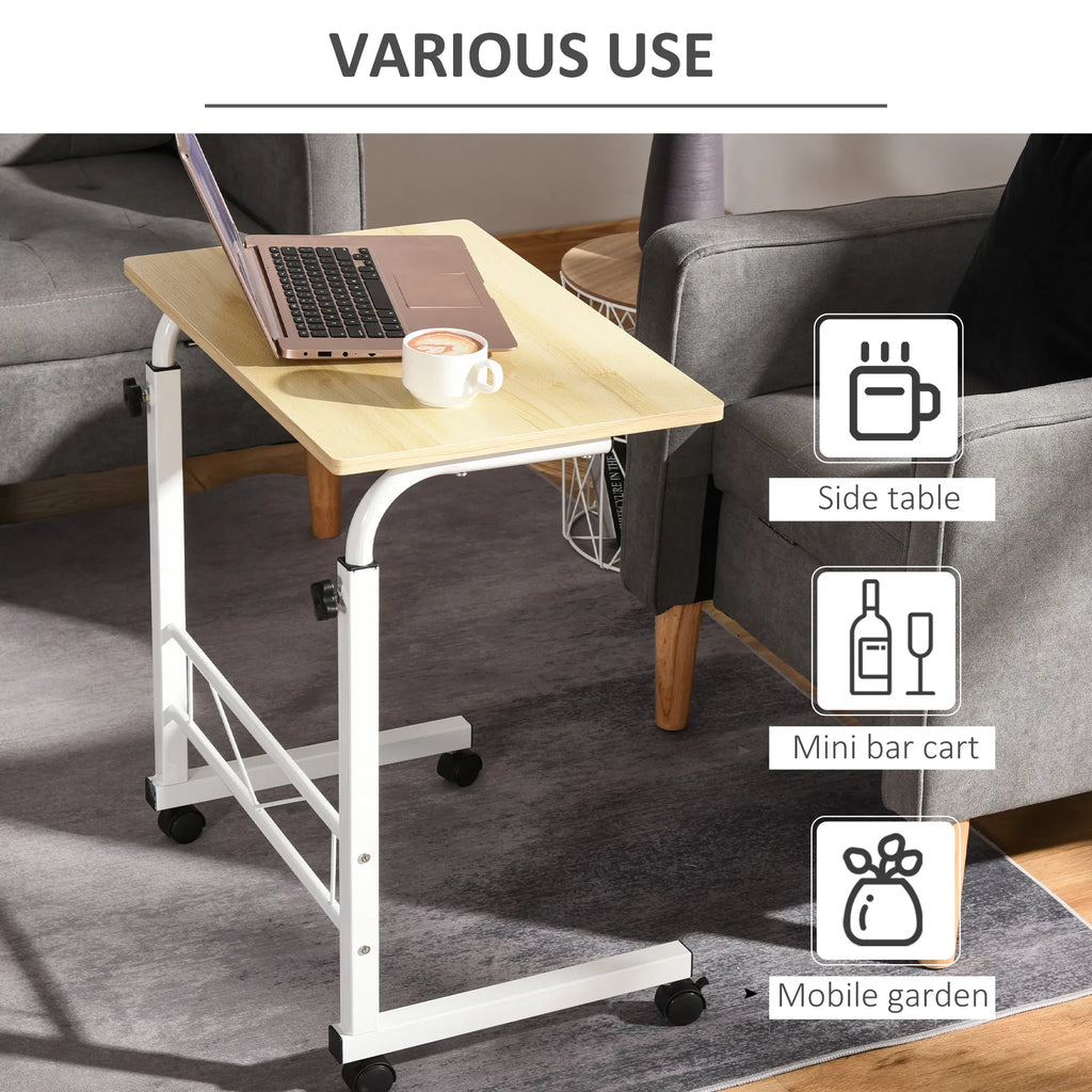 C-Shaped Mobile Laptop Desk with Wheels, Adjustable Height, Natural – image 7