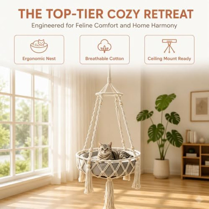 Cat Swing Hammock – Handwoven Hanging Bed with Cushion – image 6