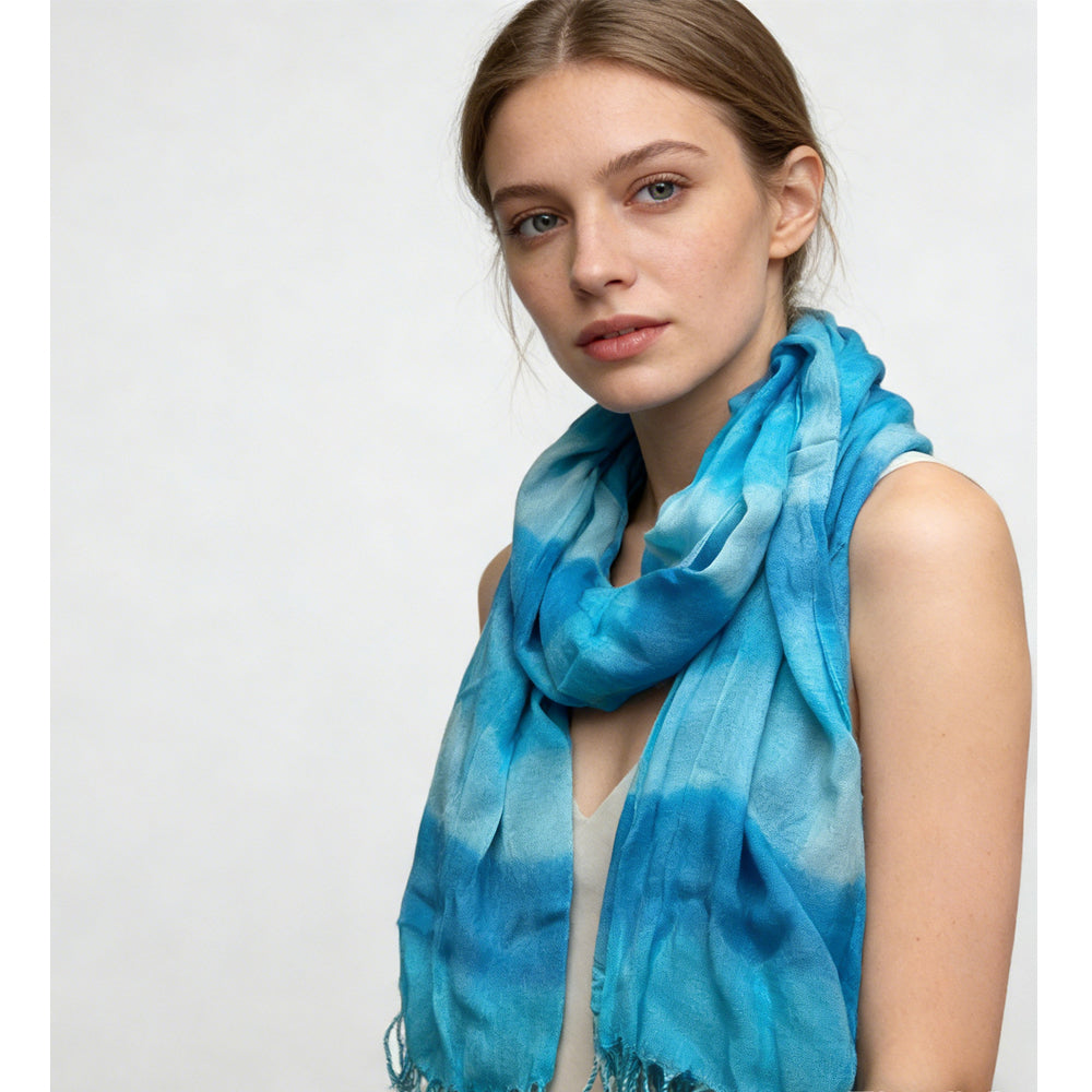 Viscose Scarf, Turquoise Printed Summer Scarf, 67 x 24 in