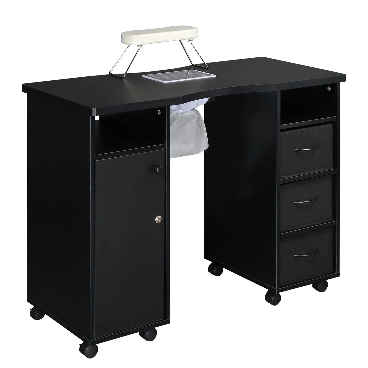 Rolling Manicure Table with Built-In Fan, Double Cabinet and 3 Drawers – image 9