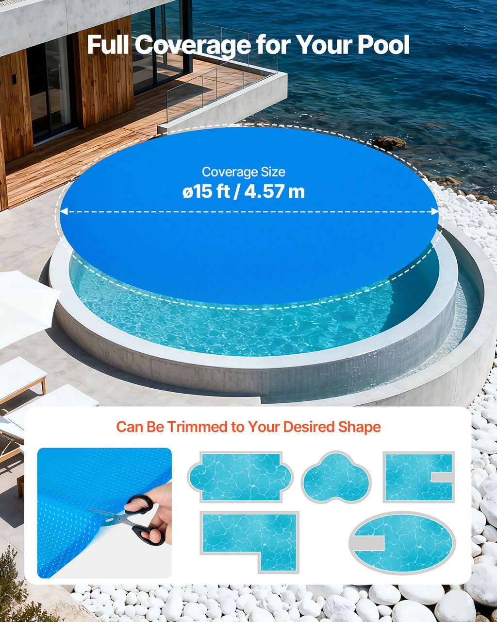 15 Ft round Solar Pool Cover, 12 Mil Bubble Heat Retaining Blanket