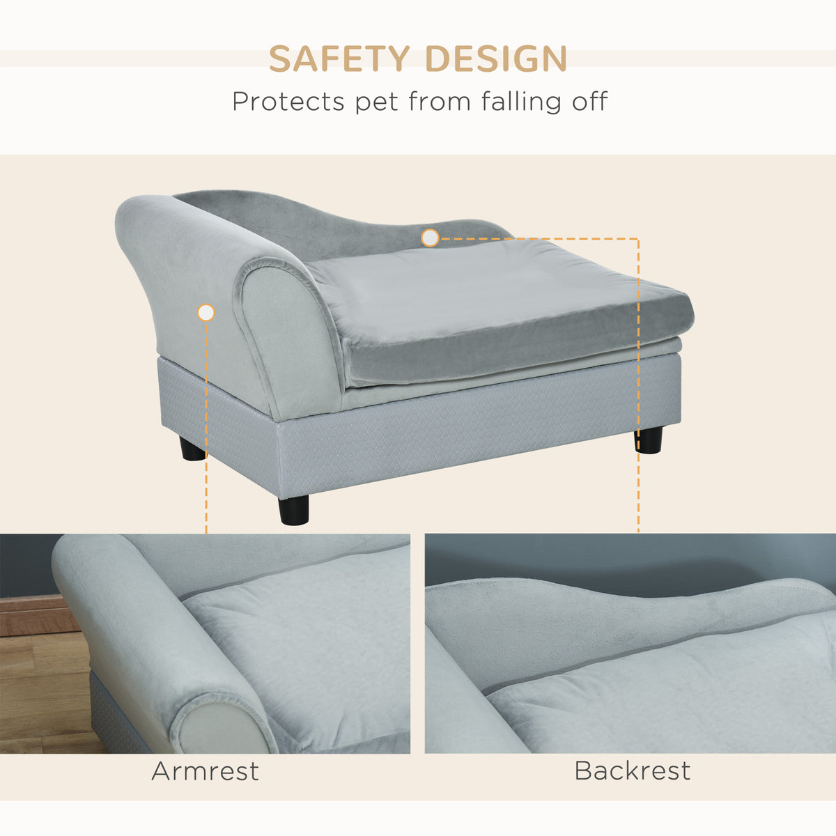 Dog Couch with Hidden Storage, Small Dog Sofa Bed with Foam, Gray – image 6