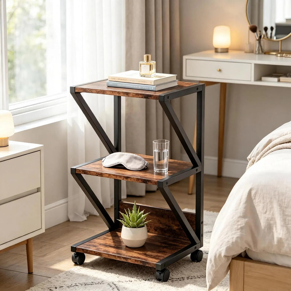 3-Tier Rolling Kitchen Storage Rack with Wood Shelves – image 7