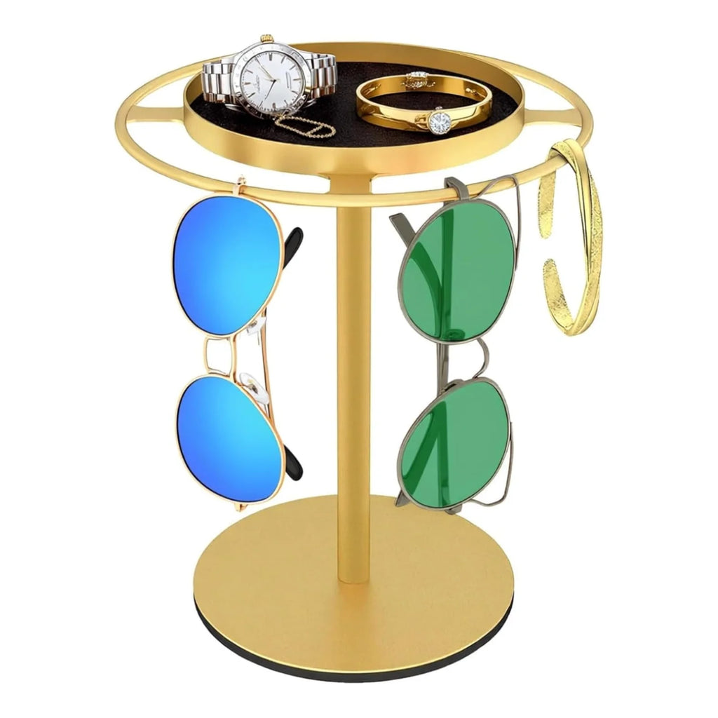 Sunglasses Organizer Rotating Stand, Gold Metal with Jewelry Tray – image 5