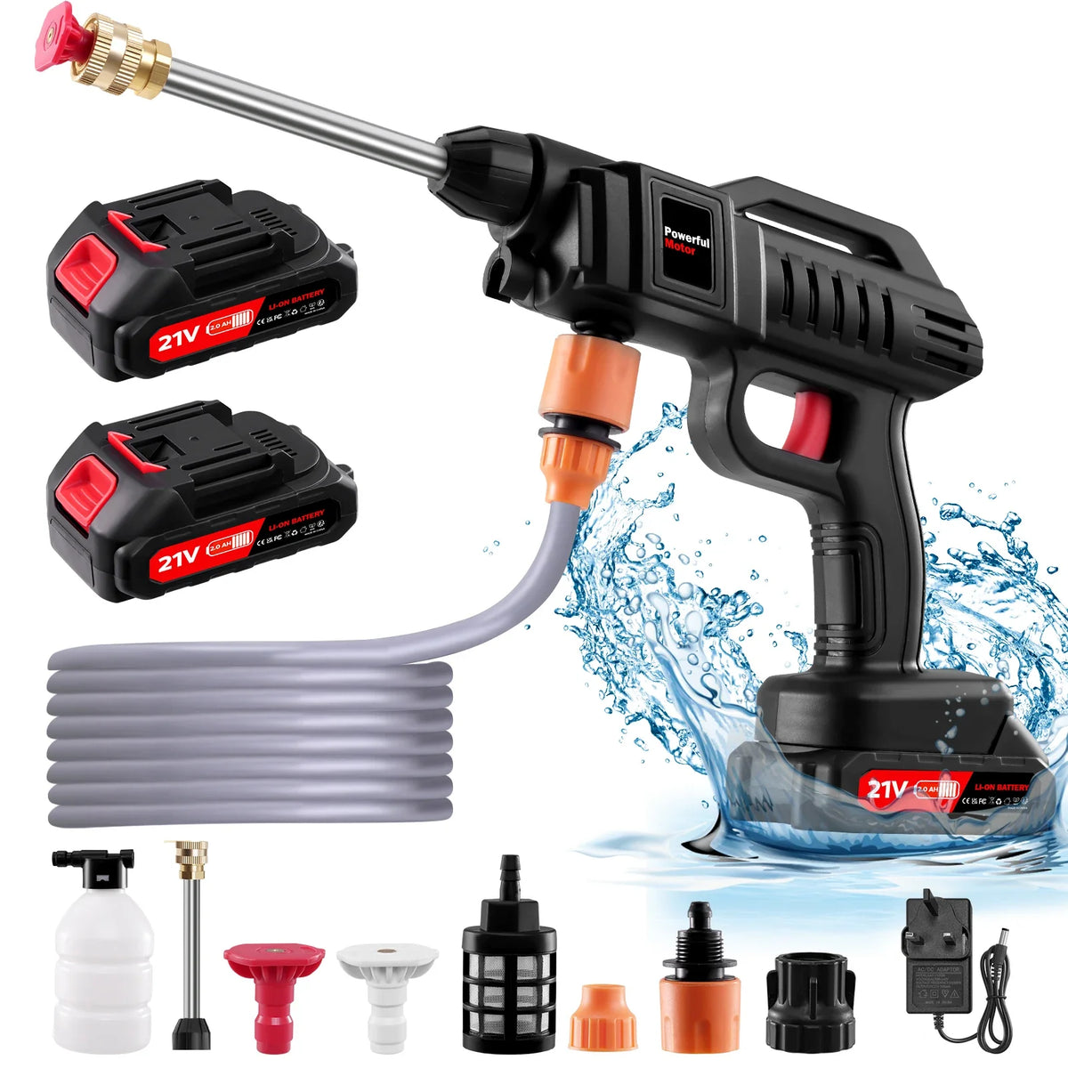 Cordless Pressure Washer 21V 870 PSI with 2 Batteries and Foam Bottle – image 8