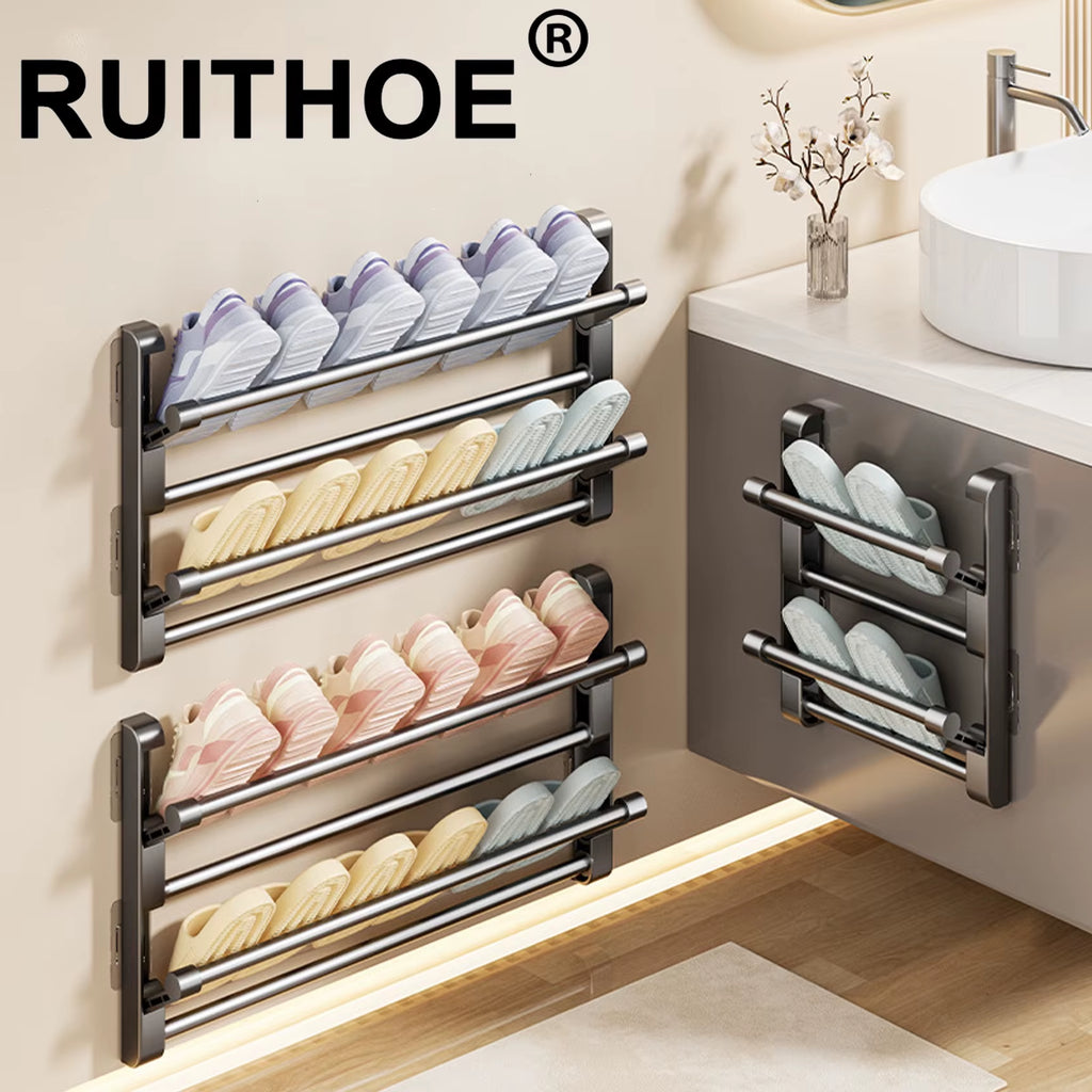 Wall-Mounted Slipper Rack, Foldable No-Drill Shoe Hanger – image 2