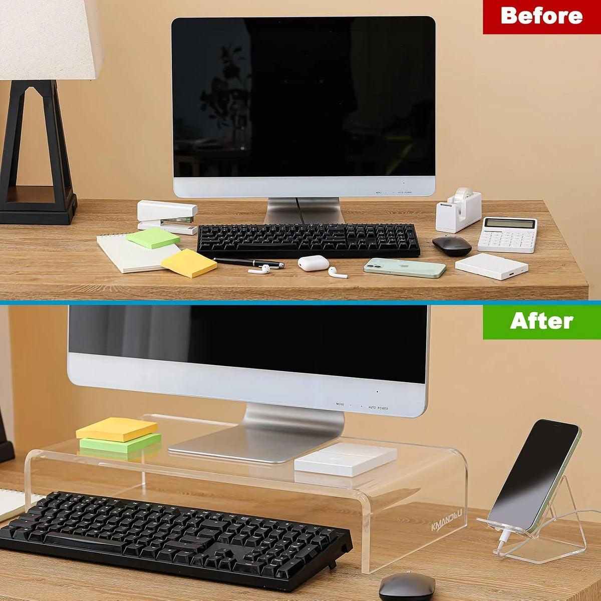 Acrylic Monitor Stand Clear Desk Riser with Phone Holder – image 5