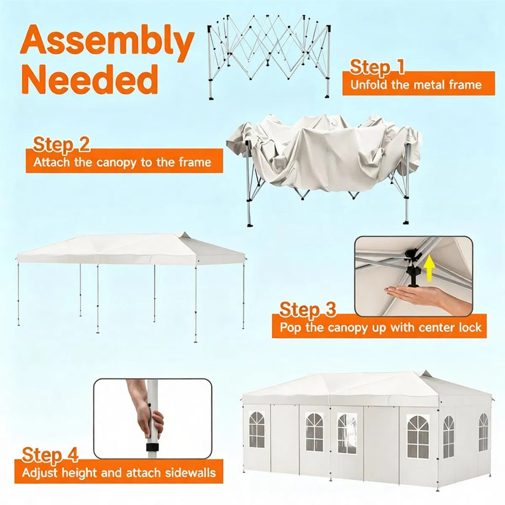 10 x 20 ft Pop Up Canopy Tent with Sidewalls, 3 Height Settings – image 6