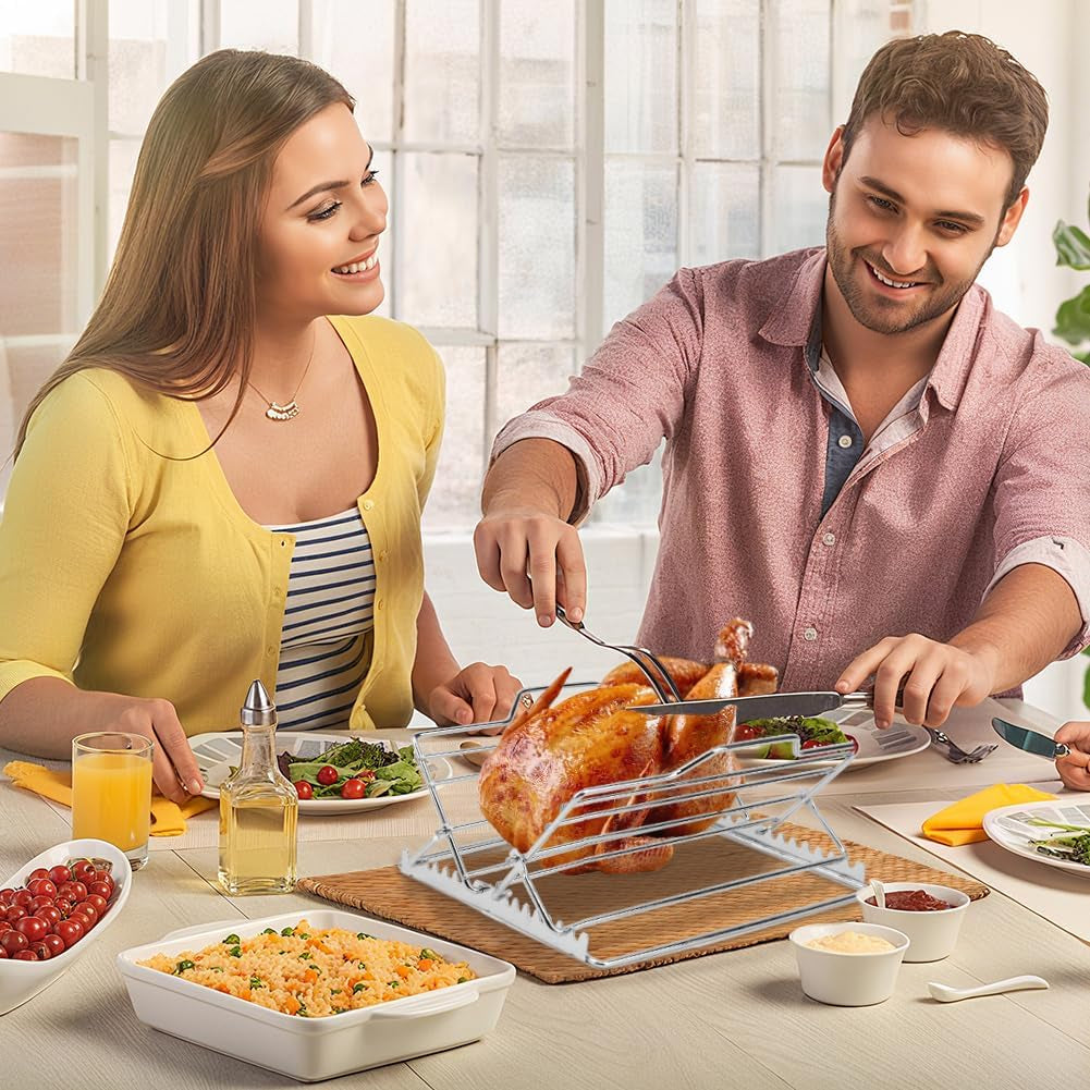 Roasting Rack for Turkey – Adjustable Stainless Steel, Fits 9x13 Pan – image 4
