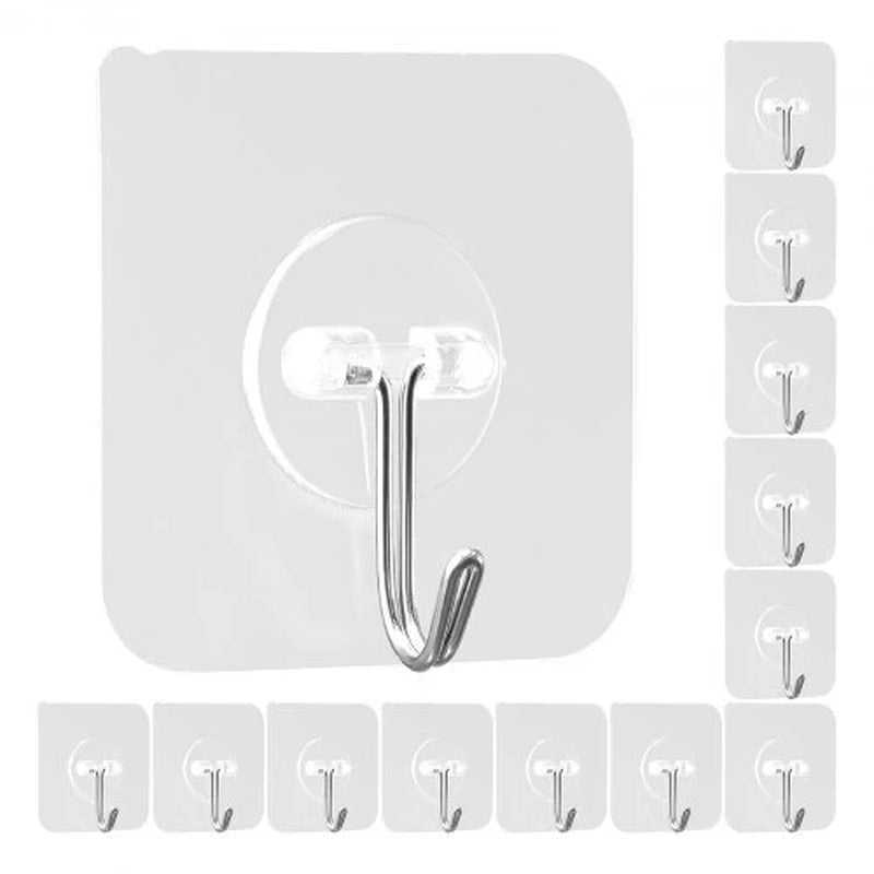 Adhesive Wall Hooks 12 Pack – Heavy Duty 15 lb Stainless Steel Hooks