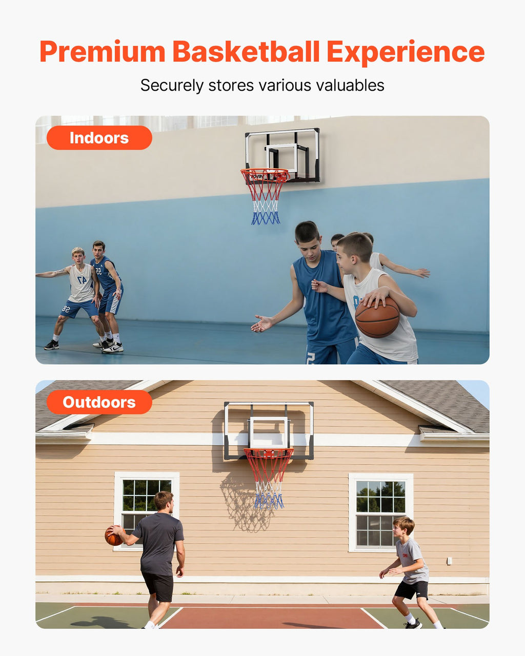 Wall Mount Basketball Hoop With 44 Inch Backboard And Nylon Net – image 2