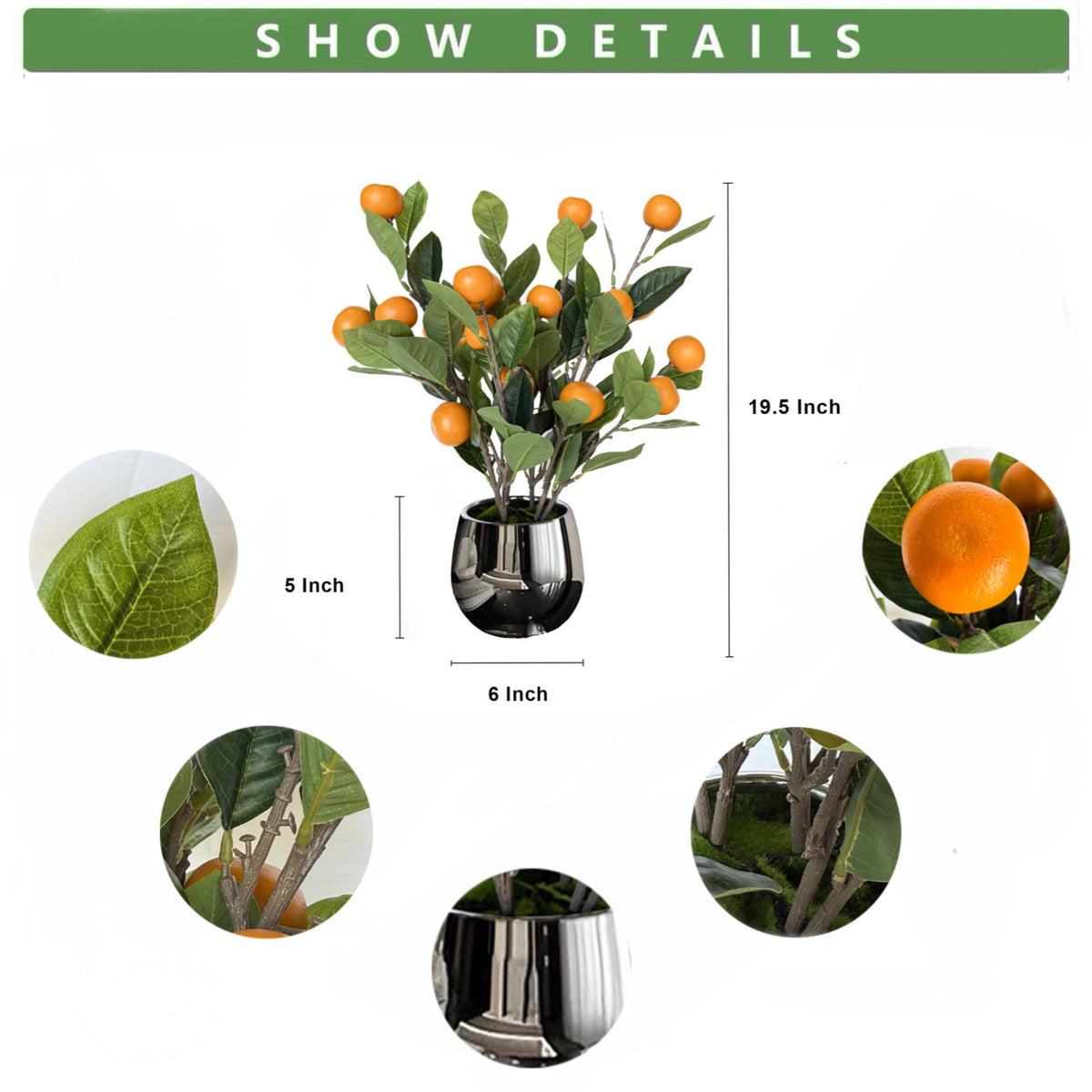 Artificial Orange Tree with Striped Silver Planter – image 6