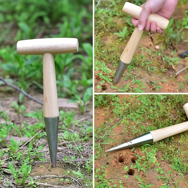 Hand Dibber, Stainless Steel Planting Tool with Wood Handle – image 3