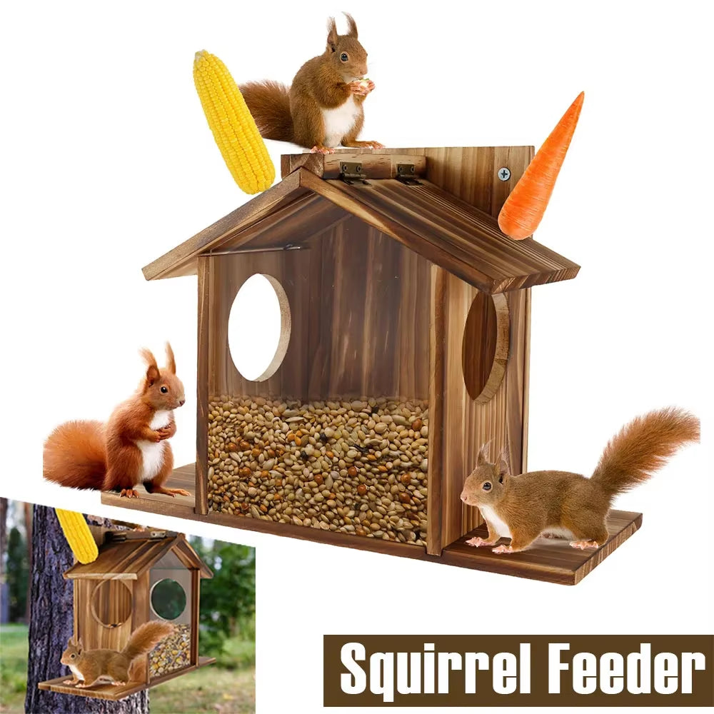 Wooden Squirrel Feeder House with Roof, Large Capacity Feeding Station – image 2