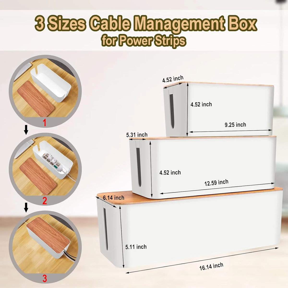 Cable Management Box - Wooden Power Strip and Cord Hider – image 7