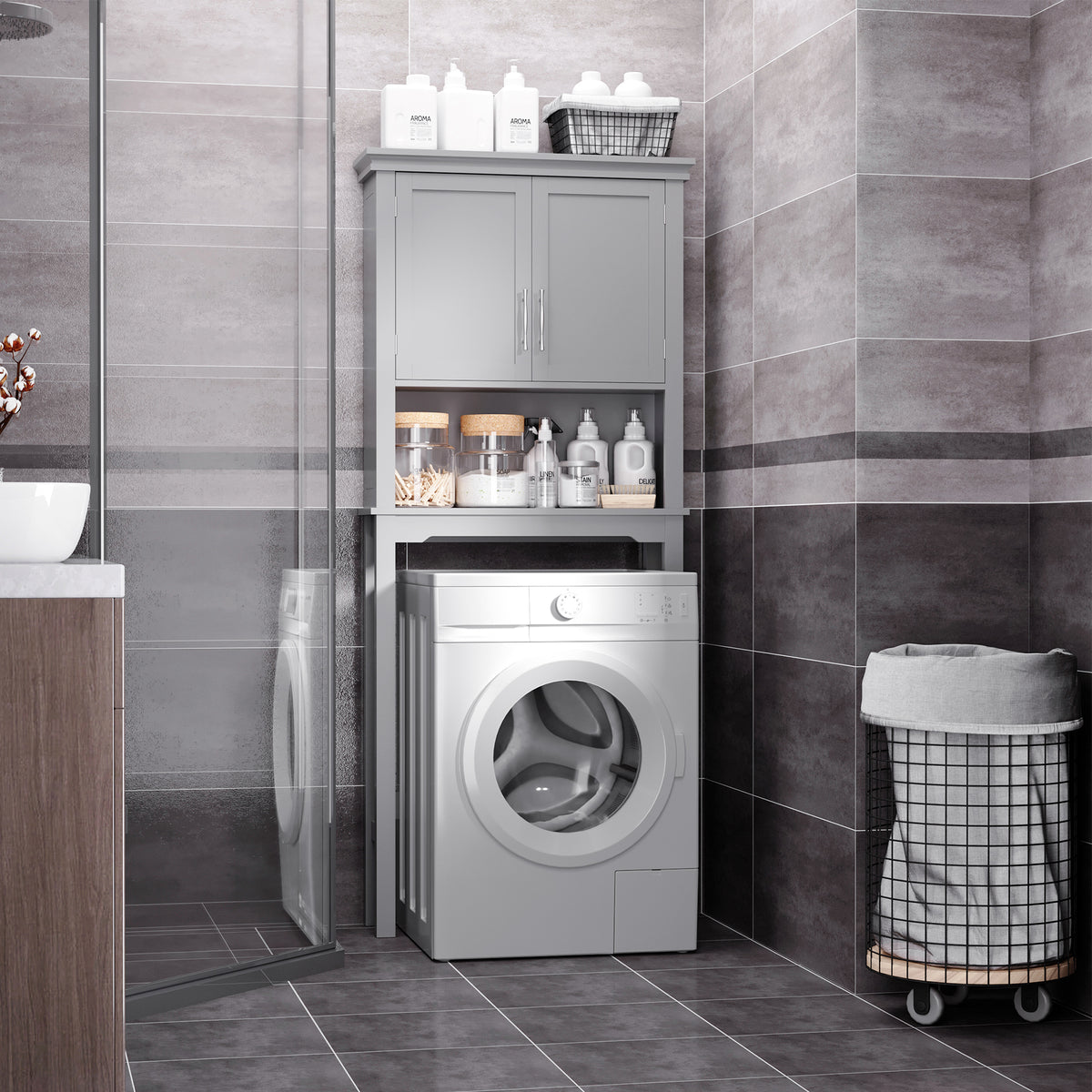 Over the Toilet Storage Cabinet with Shaker Doors, Grey – image 4