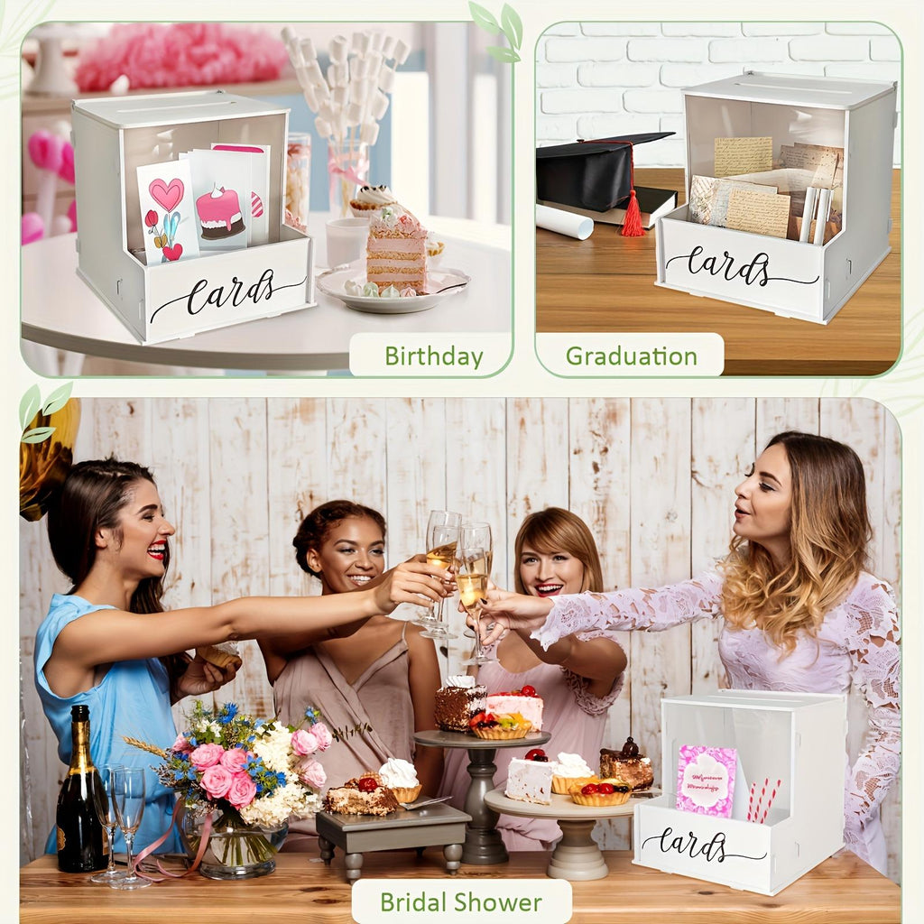 White Wedding Card Box with Lockable Lid, Party Gift Money Box – image 3