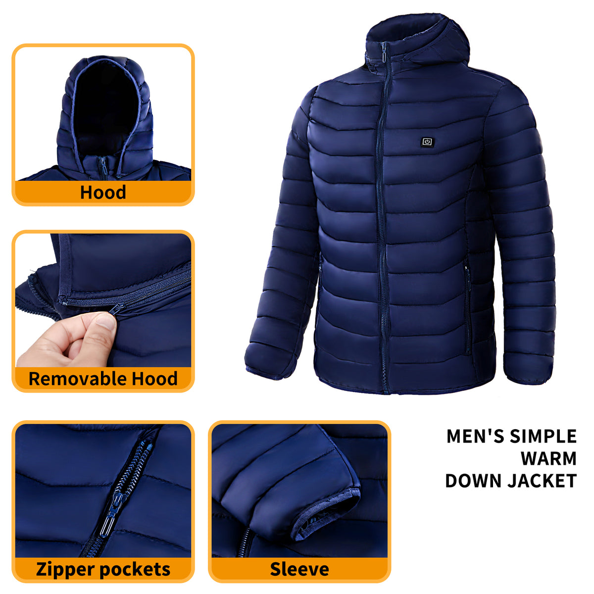 Heated Work Jacket for Men, Hooded Insulated Puffer Coat, USB Powered – image 5