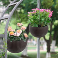 Self-Watering Hanging Planter 2 Pack, 13.4 in Rattan-Look, Brown