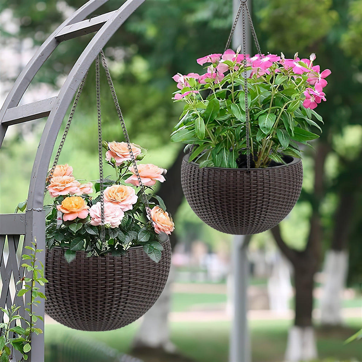 Self-Watering Hanging Planter 2 Pack, 13.4 in Rattan-Look, Brown