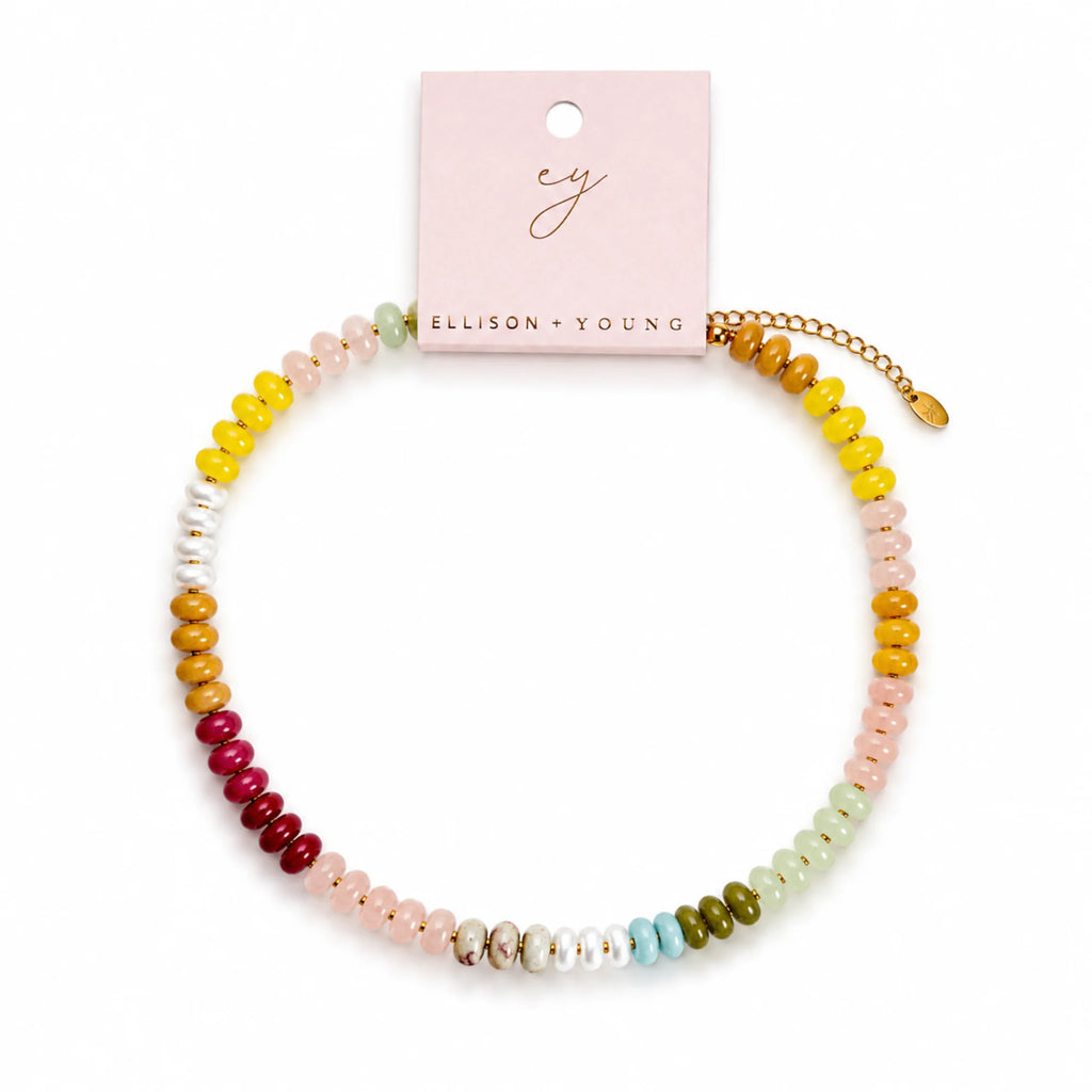 Beaded Necklace, Natural Stone and Acrylic Bead Necklace, 16 in – image 10