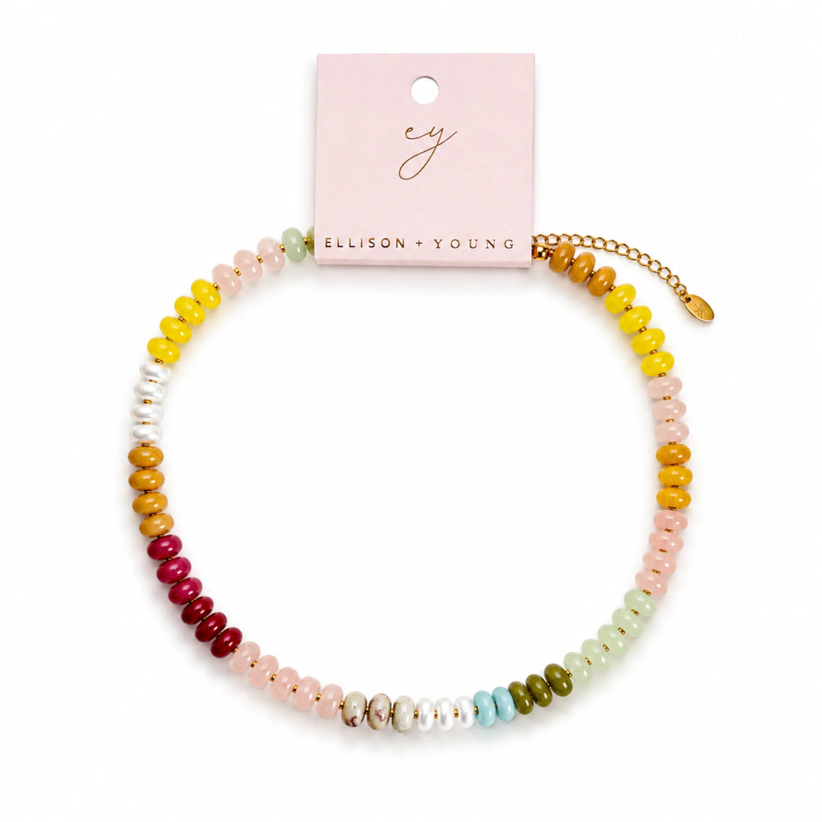 Beaded Necklace, Natural Stone and Acrylic Bead Necklace, 16 in – image 10