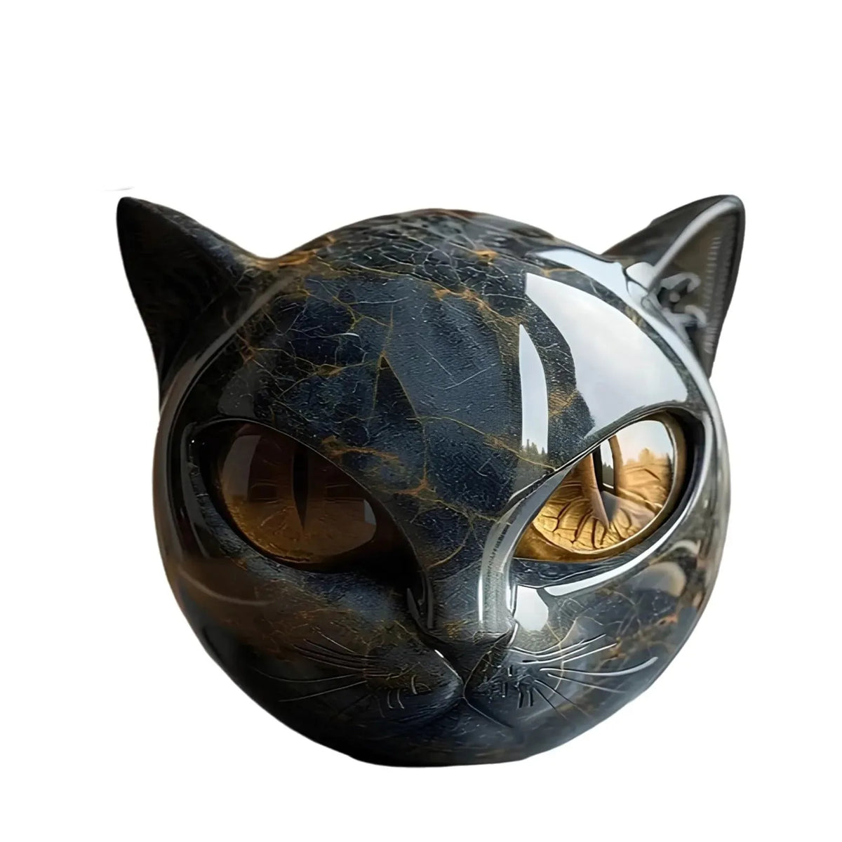 Black Cat Head Figurine - Marble-Texture Resin Desk Decor – image 4