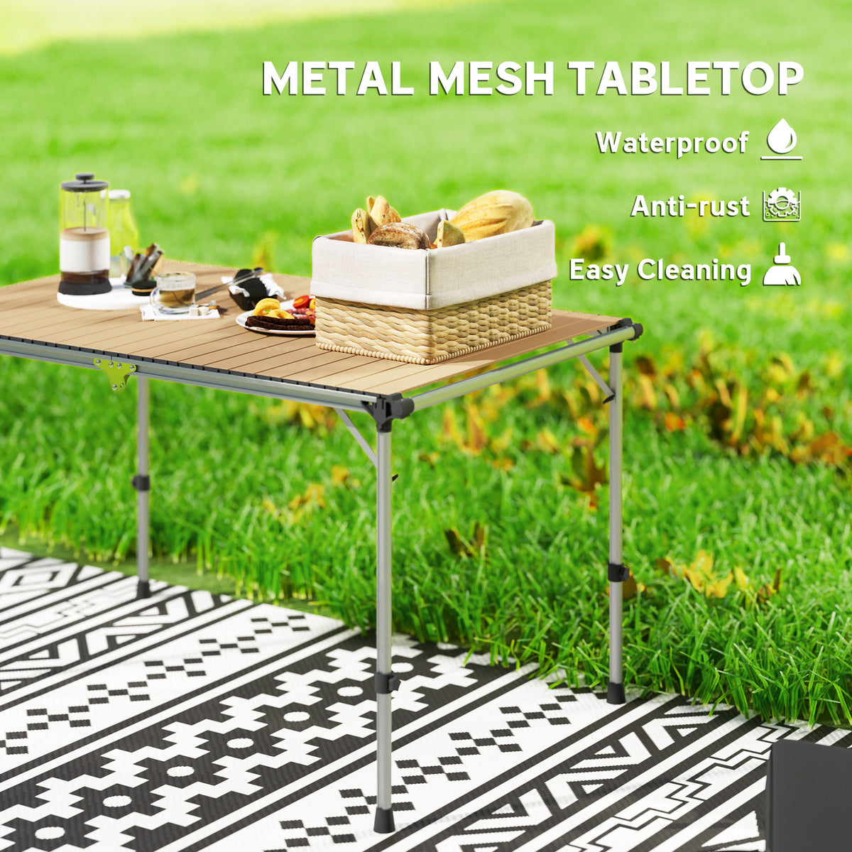 Adjustable Height Aluminum Folding Camping Table, 48 x 32 in – image 4