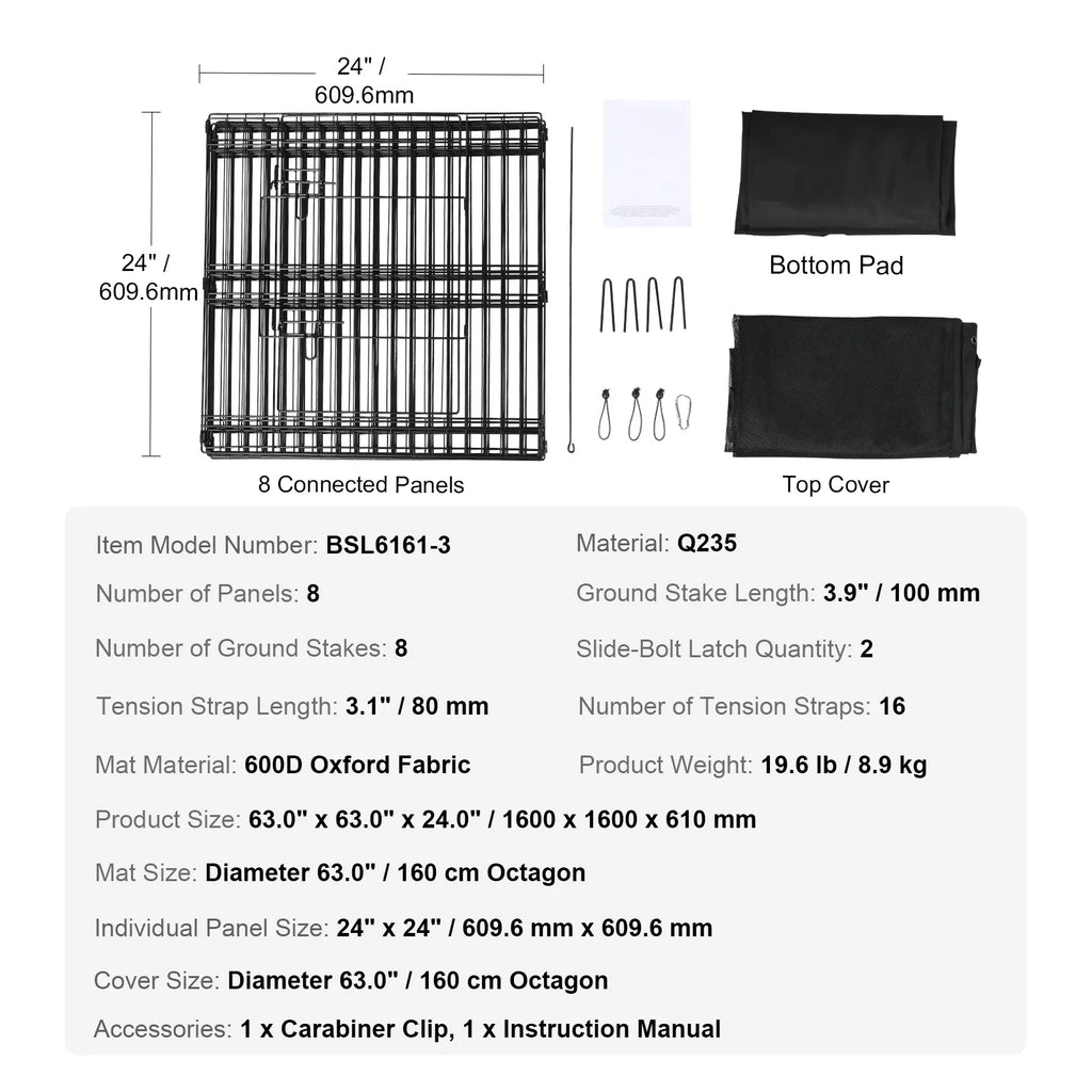 Dog Playpen with Top Cover and Pad, 8 Foldable Metal Panels, 24 in – image 7