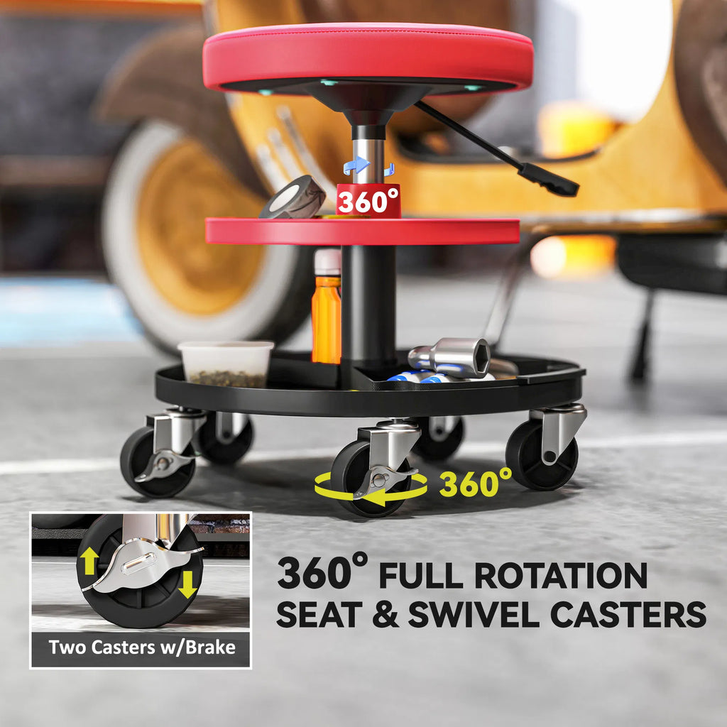 Rolling Garage Shop Stool 300 Lb with Tool Trays Adjustable Height