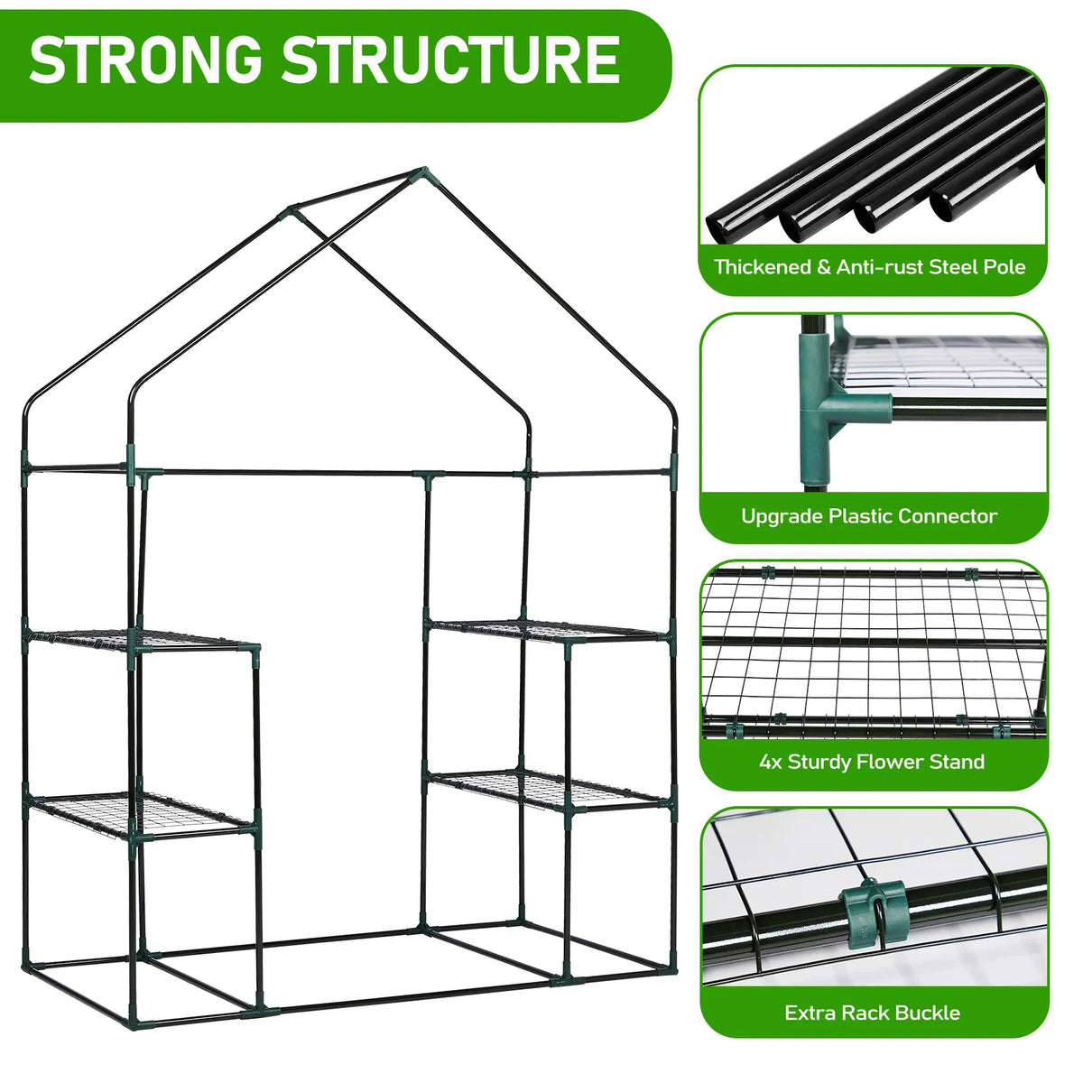 Mini Walk-In Greenhouse with PE Cover & 4 Shelves, 56x29x77 in – image 18