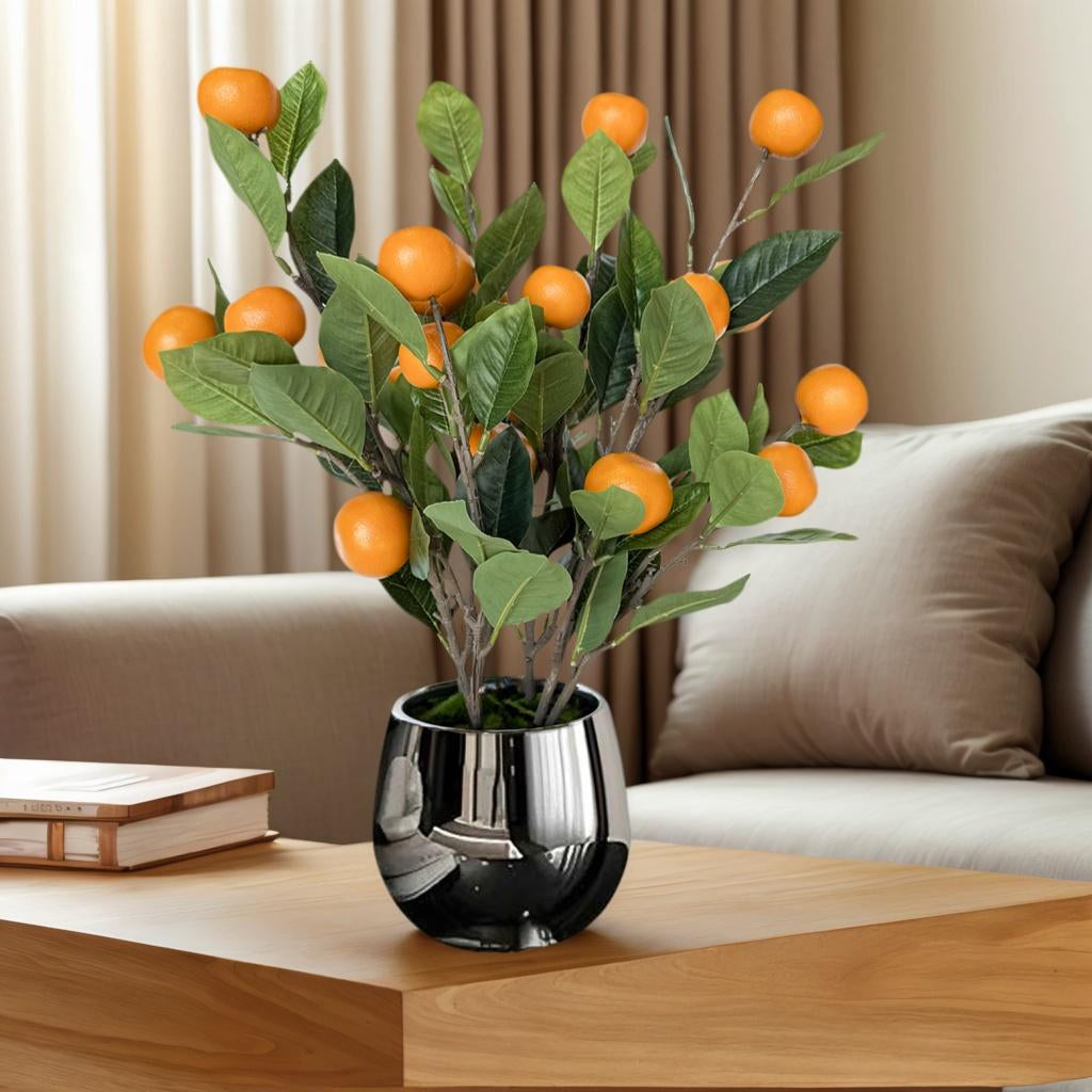 Artificial Orange Tree with Striped Silver Planter – image 10
