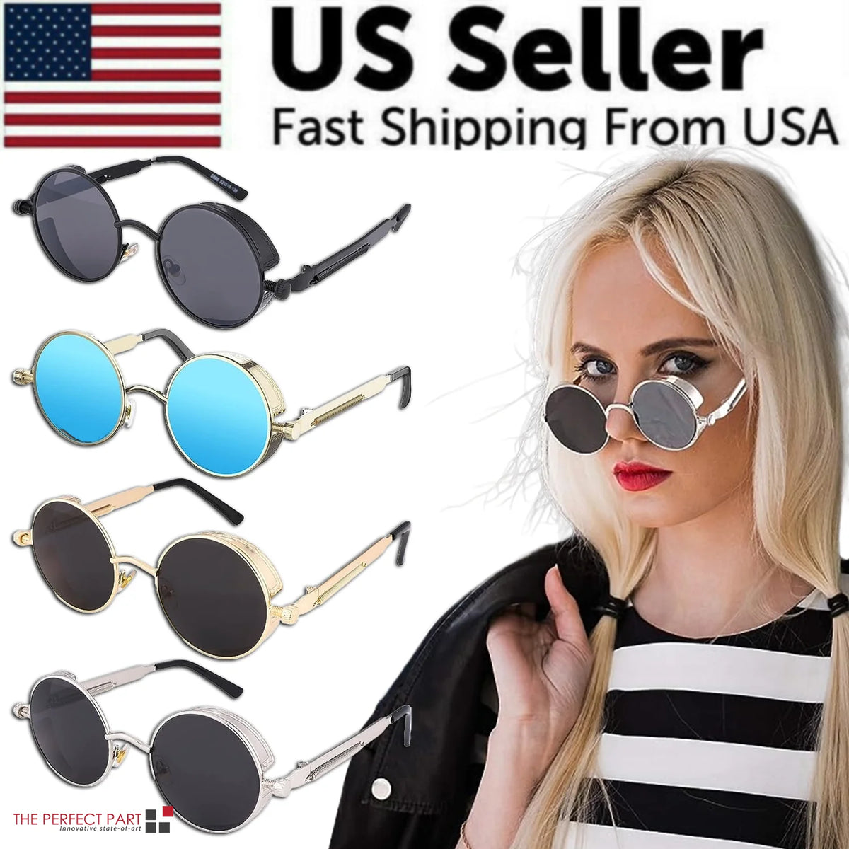Round Sunglasses – Polarized Retro Metal Frame, UV400