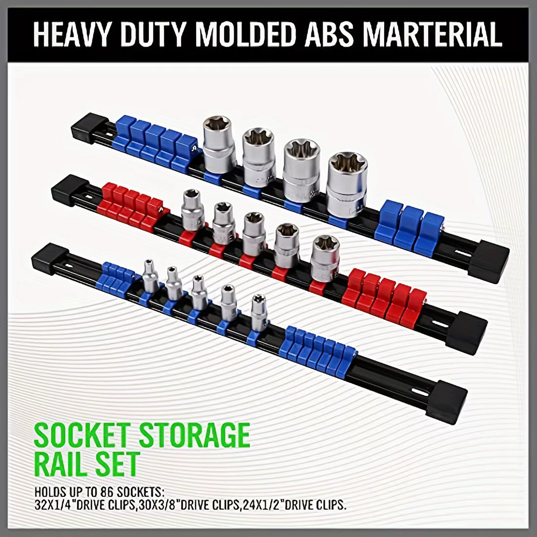 Socket Organizer Rails – 6 Pc 1/4, 3/8, 1/2 in Clip Set – image 5