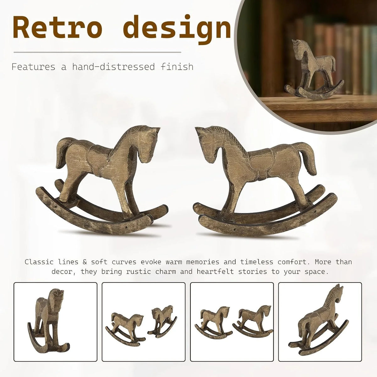 Vintage Wooden Rocking Horse Figurines, Set of 6 – image 6