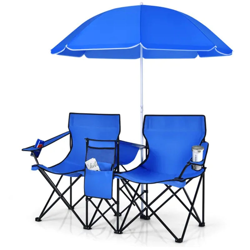 Double Folding Camping Chair with Umbrella and Cooler Bag – image 3
