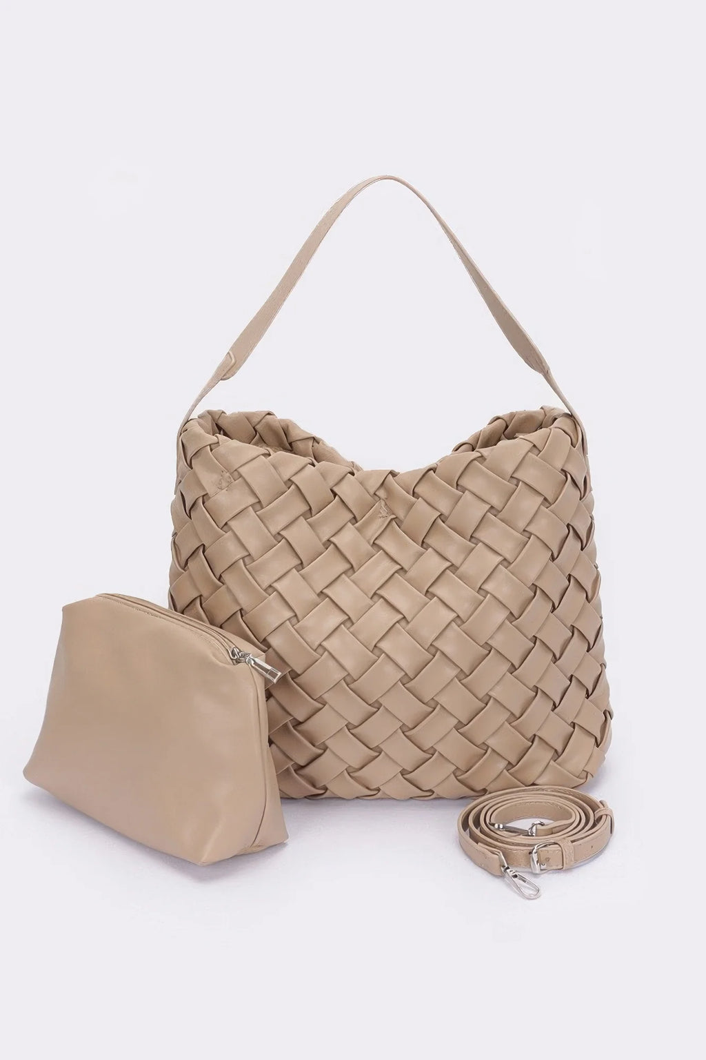 Braided Faux Leather Hobo Bag, Embossed Shoulder Bag