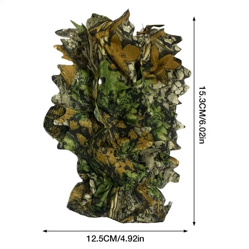 Hunting 3D Leafy Camo Gloves, Non-Slip Full Finger Woodland Camo Gloves, One Size