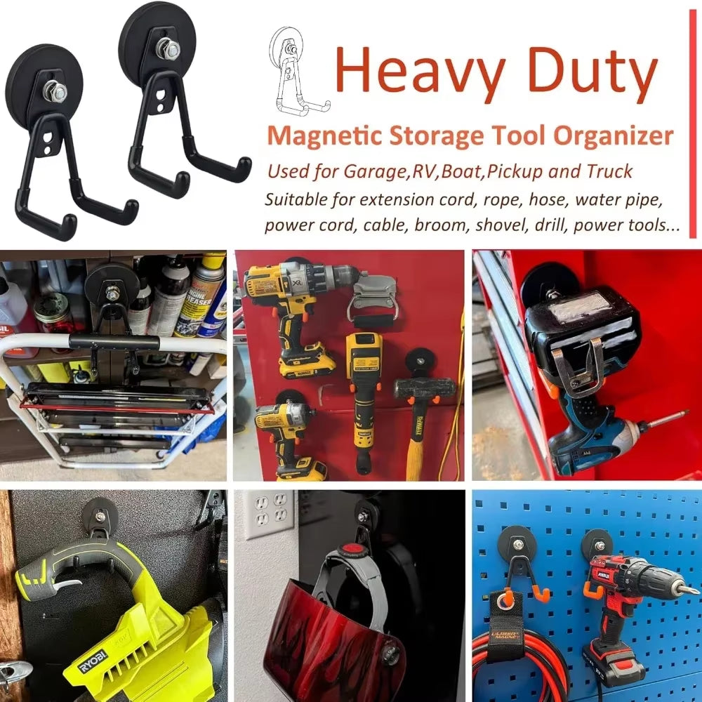 Magnetic Tool Hooks 2-Pack, Heavy-Duty Garage Storage Holders – image 3